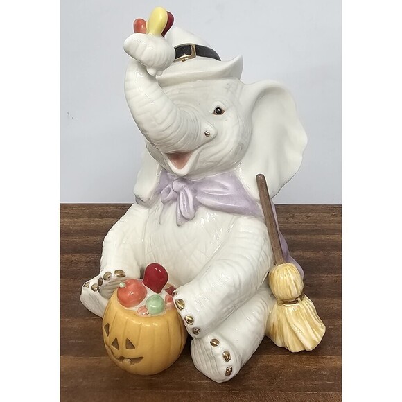 Lenox Other - Lenox Trunk And Treats Figurine Porcelain Halloween Witch Hat Broom Elephant 4”